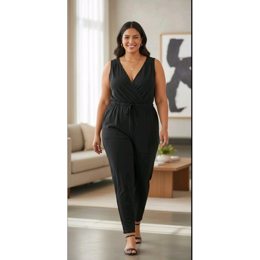 LOFT Black Sleeveless V-Neck Jumpsuit